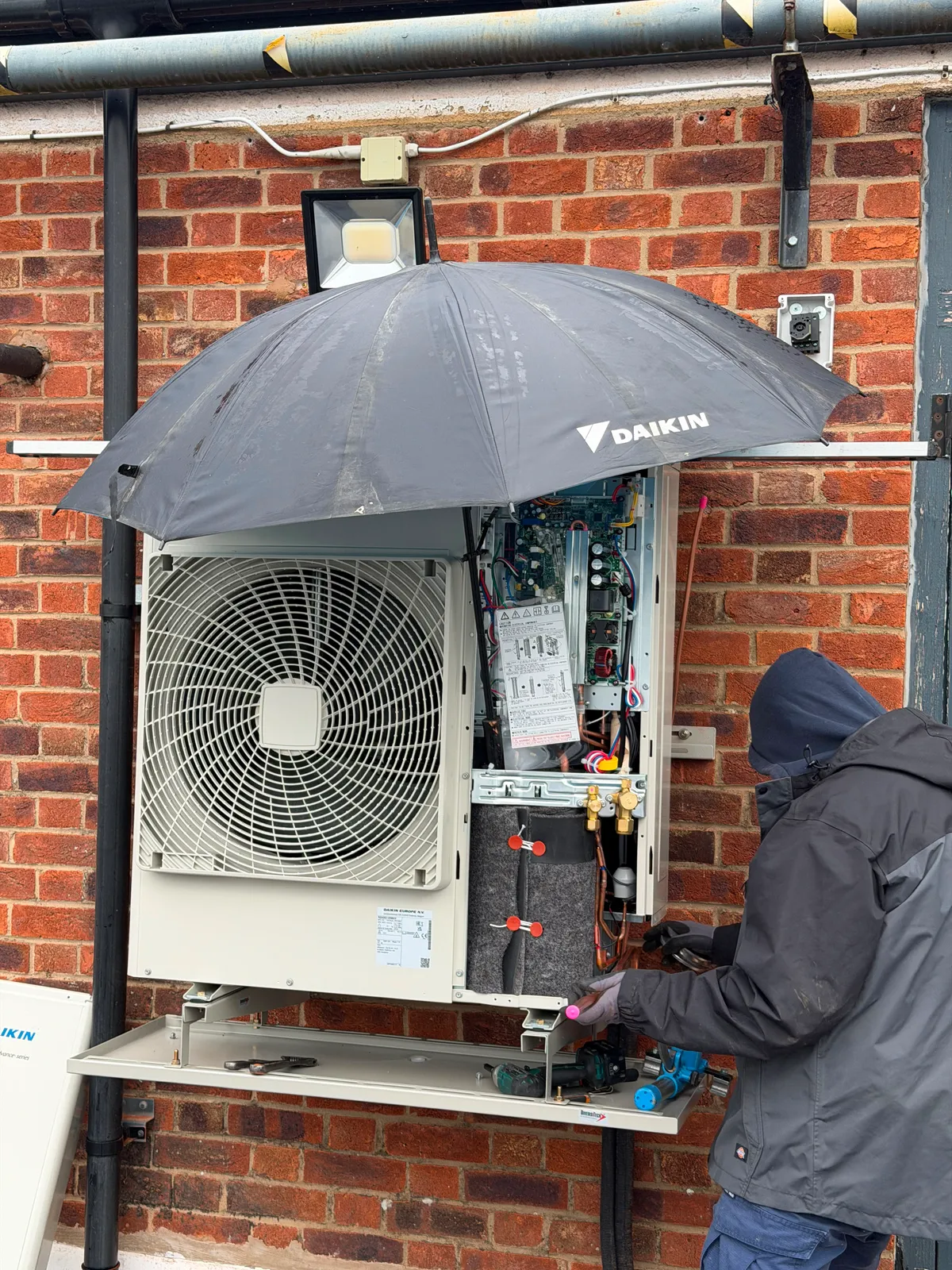 Blu-Red engineer commissioning an outdoor AC unit