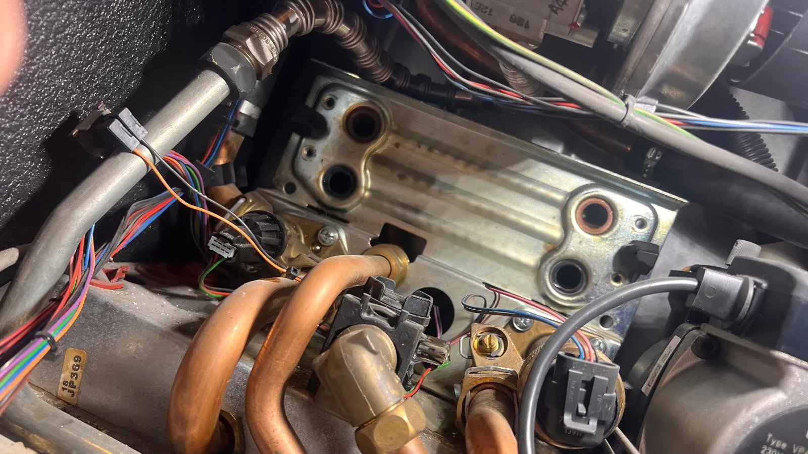 Gas boiler internals during a service